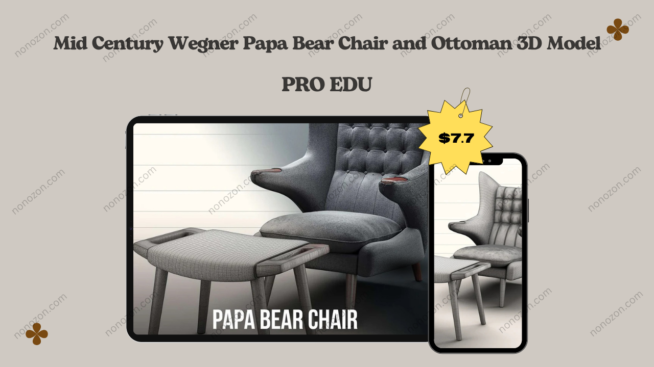 Mid Century Wegner Papa Bear Chair and Ottoman 3D Model