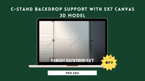C-Stand Backdrop Support With 5x7 Canvas 3D Model