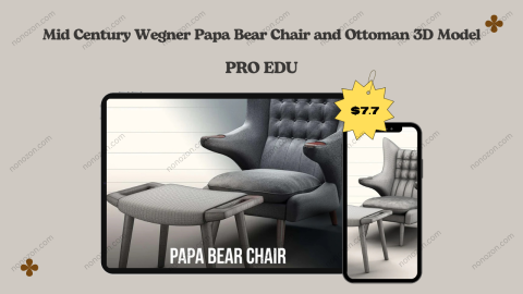 Mid Century Wegner Papa Bear Chair and Ottoman 3D Model